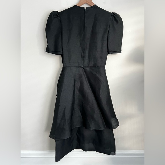 Carolina Herrera Saks Fifth Avenue Silk Black puff sleeve Dress asymmetric goth - Picture 2 of 5
